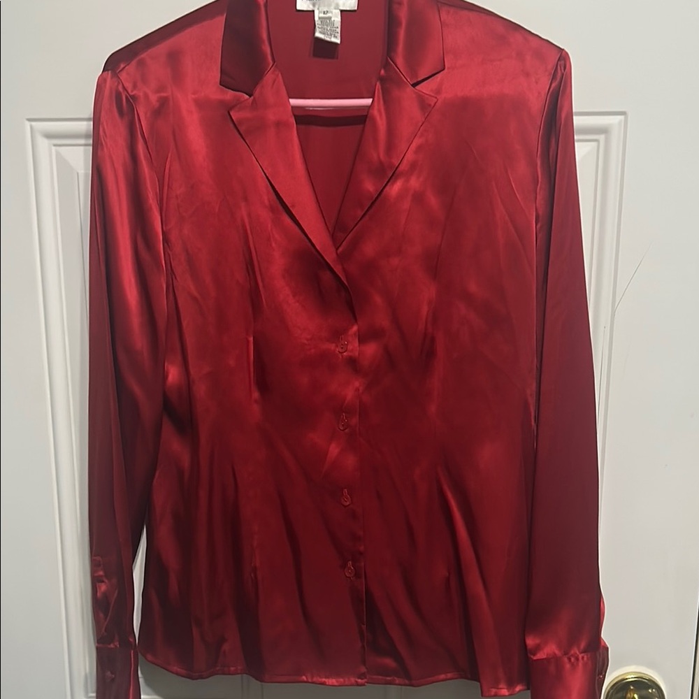 Rena Rowan Red Notched Collar Wrap Blouse